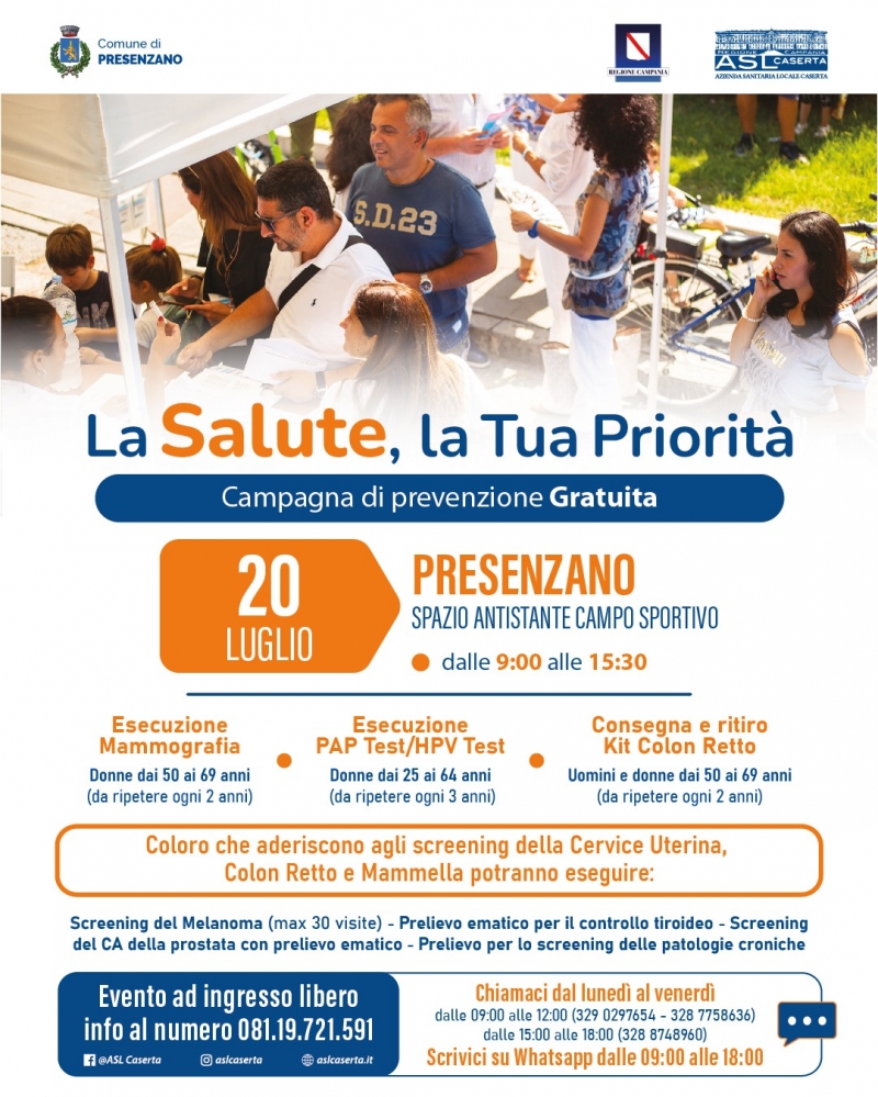 Campagna di prevenzione gratuita a cura dell\'ASL Caserta 20 luglio